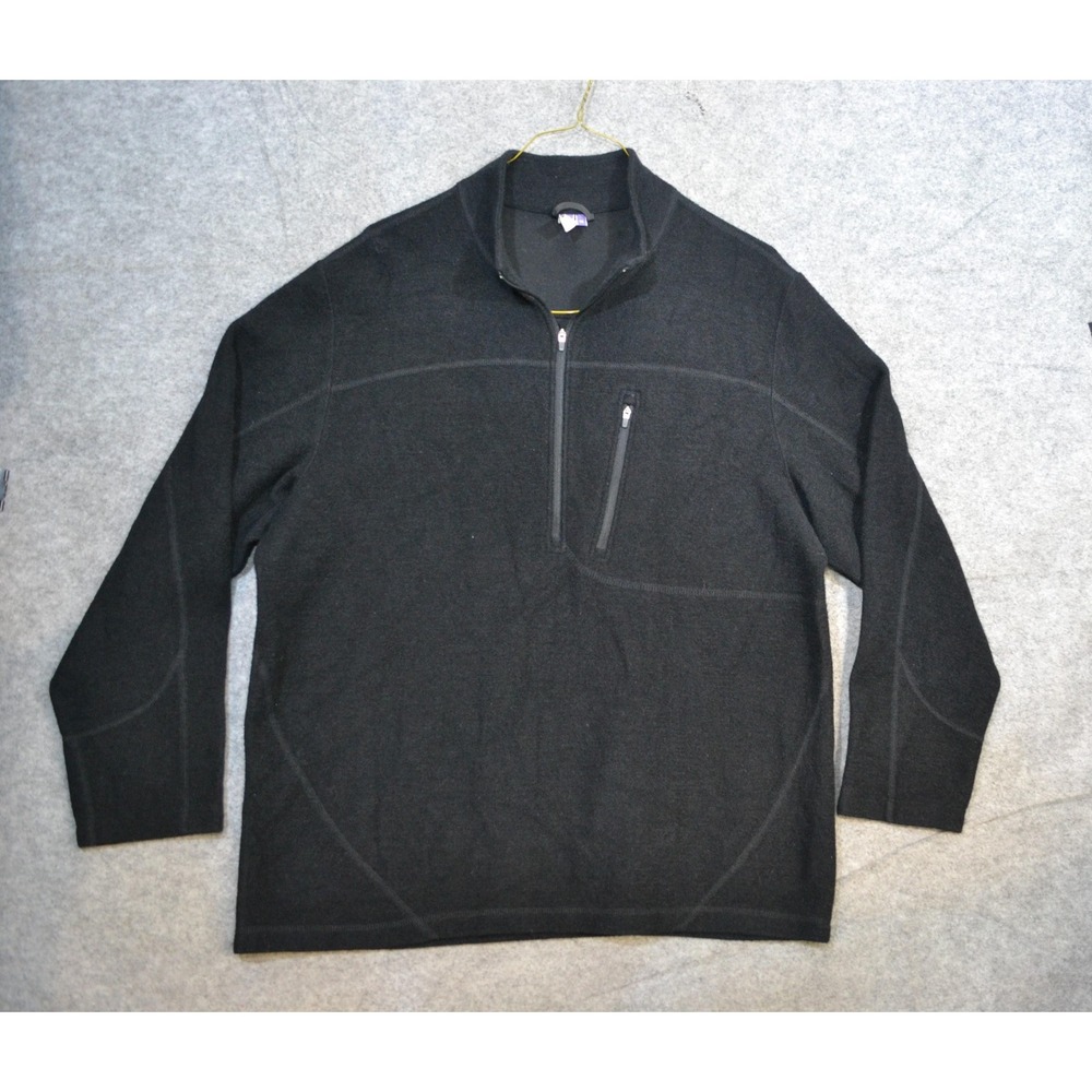 Ibex Sweater Mens XL Black Merino Wool 1/4 Zip Mock Neck Pullover Pocket USA